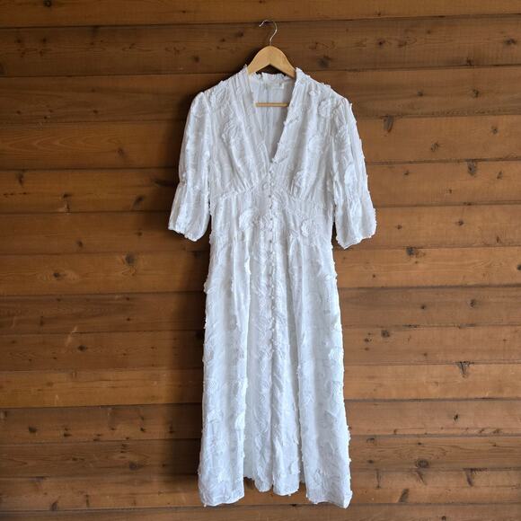 Vita Grace Dress Sierra Embroidered Cotton Summer Day Floral White Button Boho - Picture 2 of 8